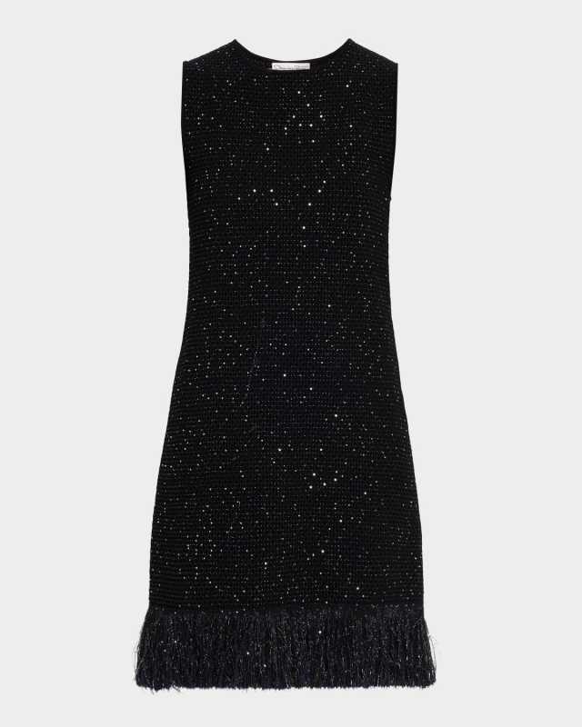 Tweed Textured Sleeveless Fringed Mini Dress